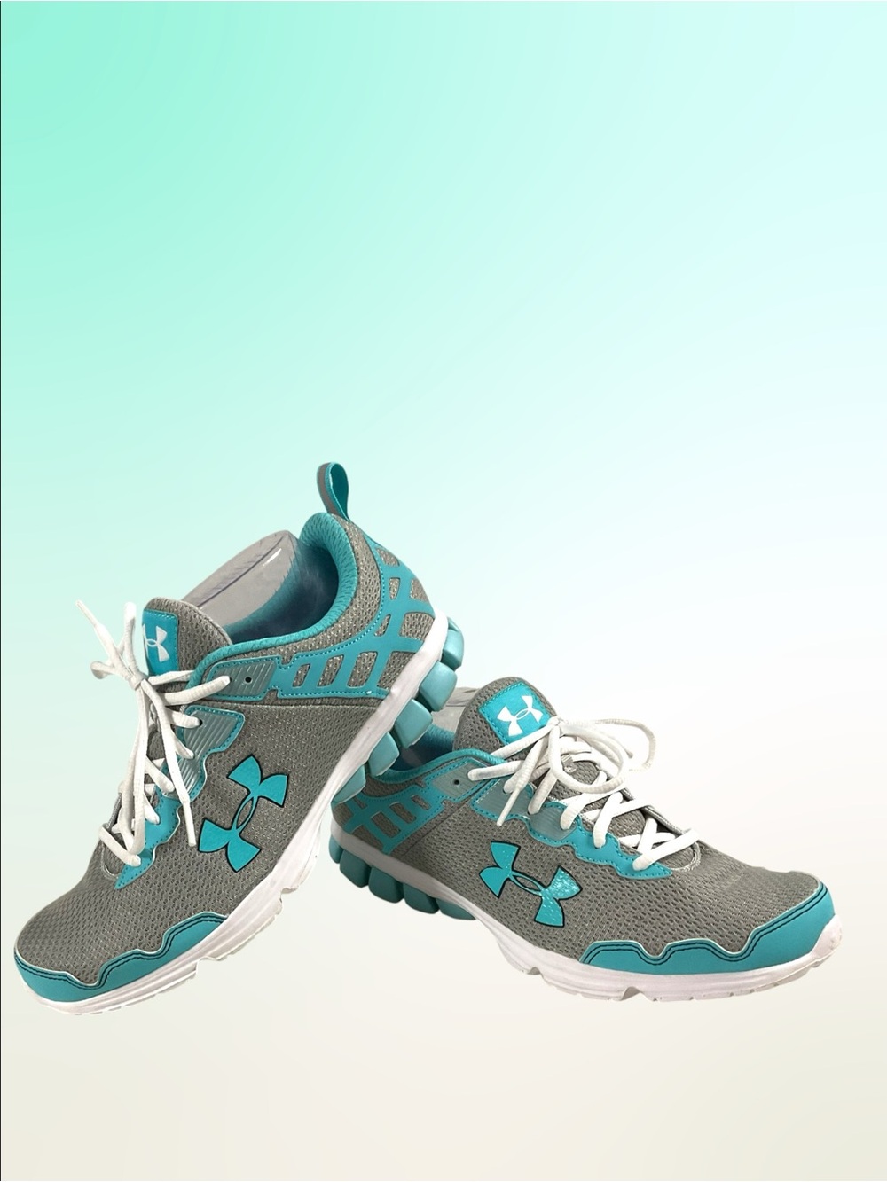 Under Armour Micro G Toxic Six Women’s Gray/Teal Athletic Running Shoes  Sz 9.5M